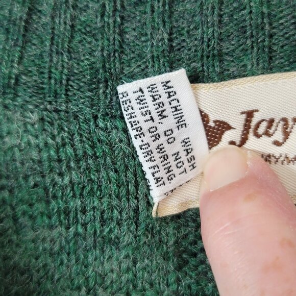 VTG Jay Sport Mens V-Neck Golf Sweater Basket Weave Size XL Green Embroidered - Picture 4 of 13